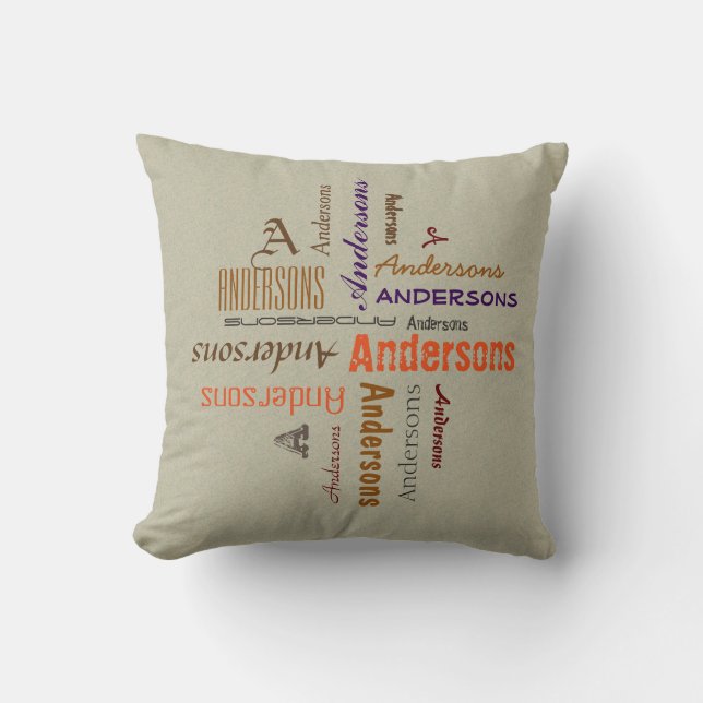 Typography Personal Name Collage Family any Colour Throw Pillow (Front)