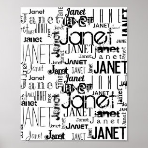 Typography    Personalize   Black White Name Poster