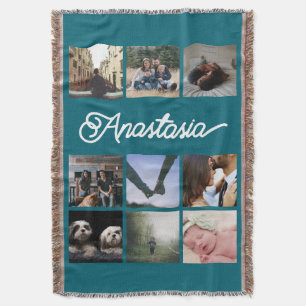 Typography Personalized Photo Collage Throw Blanket