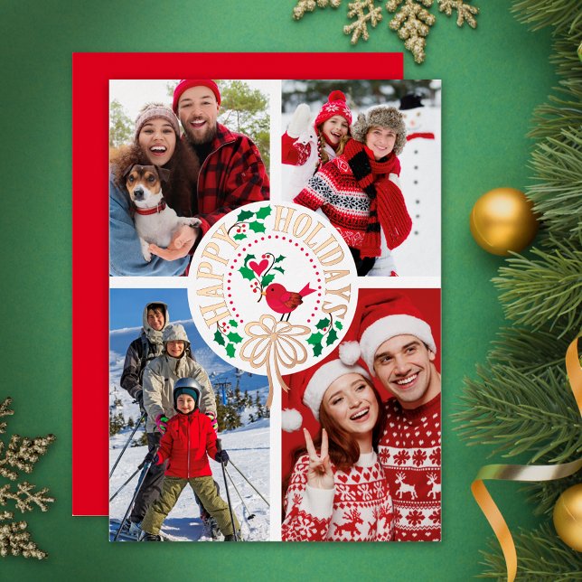 Typography Photo Collage Foil Holiday Card (Creator Uploaded)