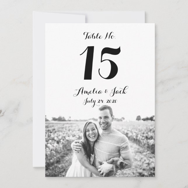 Typography Photo Wedding Table Number Card (Front)