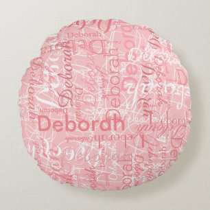 Typography Pinkish Names Pale Pink Round Pillow
