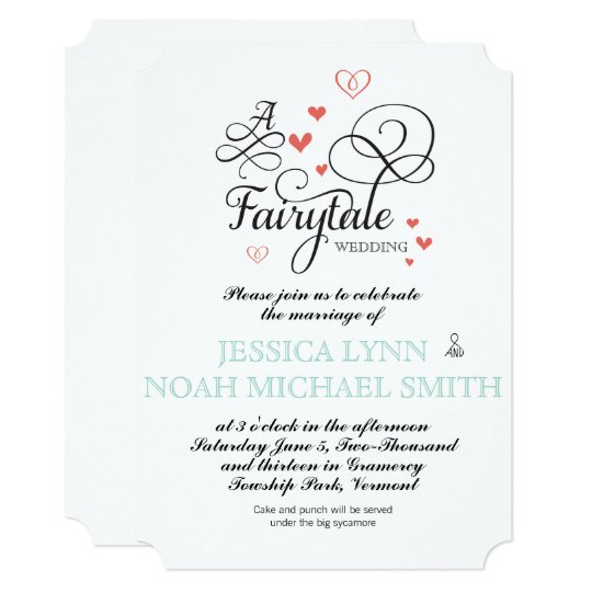 Typography Quote Mint And Coral Fairytale Wedding Invitation