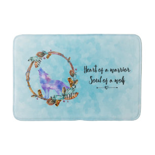 Typography Quote with a Watercolor Wolf Boho Style Bath Mat