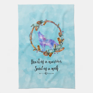 Typography Quote with a Watercolor Wolf Boho Style Kitchen Towel