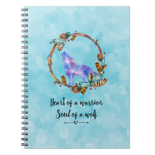 Typography Quote with a Watercolor Wolf Boho Style Notebook