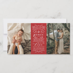 Typography Red Joy and Peace this Holiday Photo Card