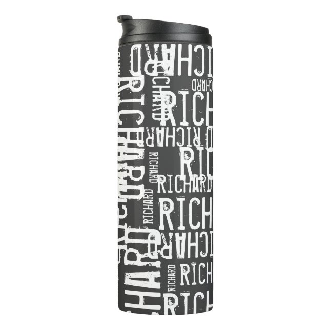 Typography (repeating name) Black  Thermal Tumbler (Rotated Right)