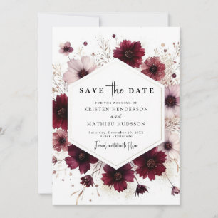 Typography Romantic Burgundy Wedding Save The Date