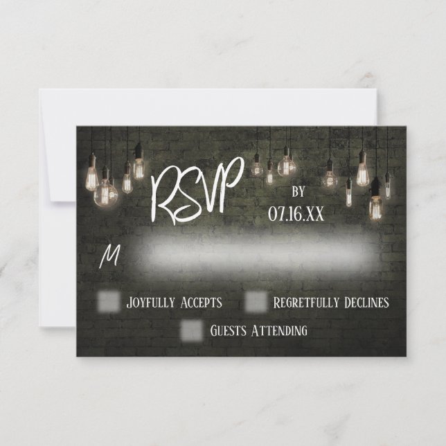 Typography RSVP, Industrial Bricks, Edison Lights RSVP Card (Front)