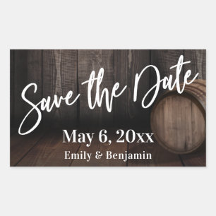 Typography Save the Date Brown Wooden Barrel Sticker