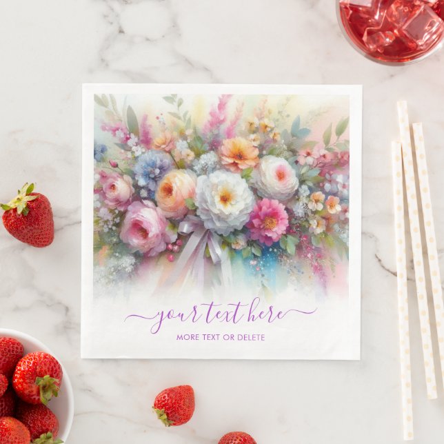 Typography Script Floral Roses Your Custom Text Napkin (Insitu)