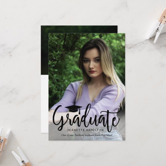 Typography Script Front/Back Photo Graduation Invi Invitation (Front/Back In Situ)