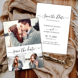 Typography Script Minimal 3 Photo Collage Wedding Save The Date