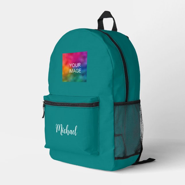 Typography Script Name Teal Solid Colour Cute Best Printed Backpack (Back Corner Right)