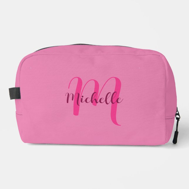 Typography Script Name Template Cute Elegant Pink Dopp Kit (Front)