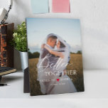 Typography script personalized couple photo  plaque<br><div class="desc">Create your own elegant "better together" typography quote overlay wedding photo keepsake personalized gift display plaque with couple names,  red heart,  and your text.</div>