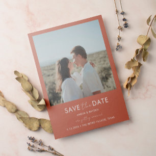 Typography Script Rust Photo Wedding Save the Date Magnetic Invitation