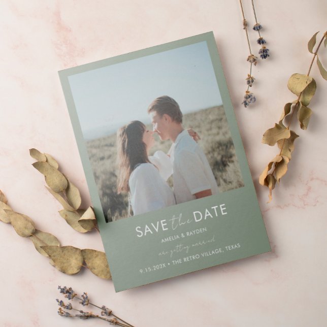 Typography Script Sage Green Wedding Save the Date Magnetic Invitation (Creator Uploaded)