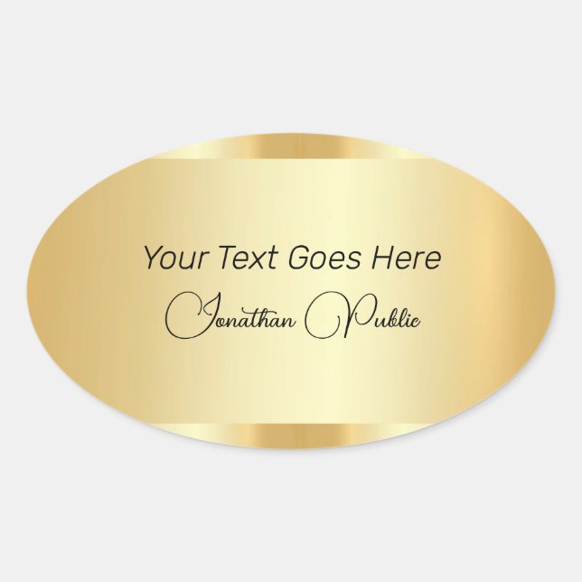 Typography Script Template Trendy Faux Gold Oval Sticker (Front)