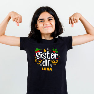 Typography Sister Elf Fun Family Matching T-Shirt