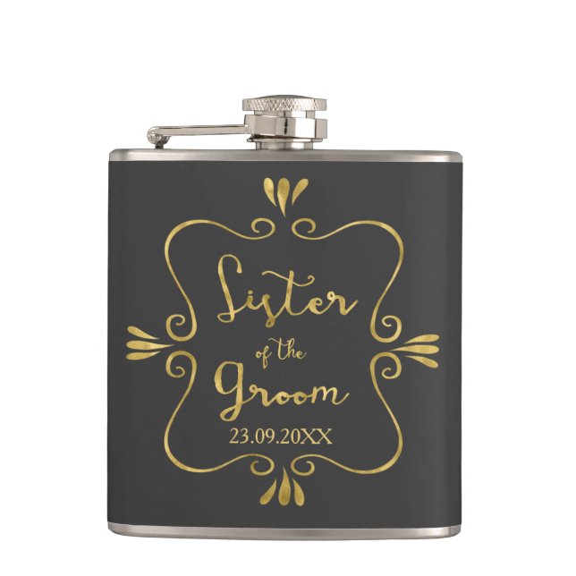 Typography Sister of the Groom Funny Hip Flask (Front)
