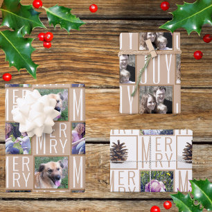 Typography Square Photos Neutral Colors Wrapping Paper Sheet