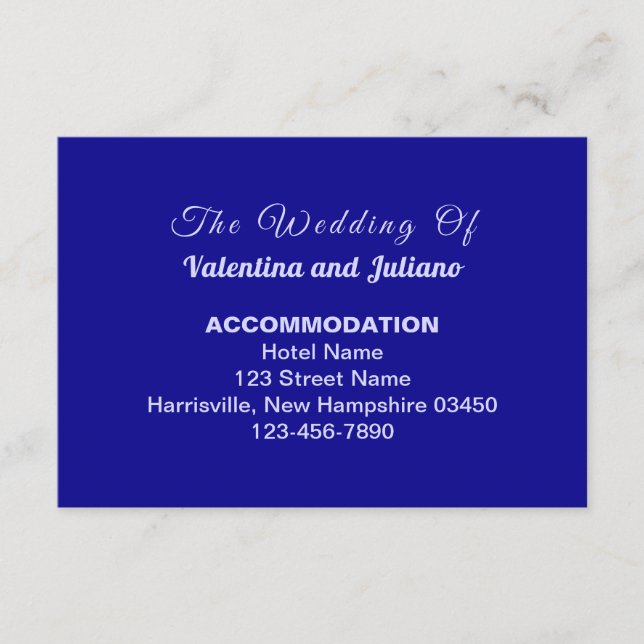 Typography Style Dark Blue Wedding Accommodation Enclosure Card (Front)