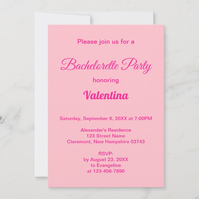 Typography Style Pink Bachelorette Party Invitation (Front)