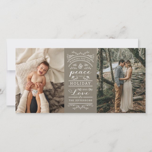 Typography Tan Joy and Peace this Holiday Photo (Front)