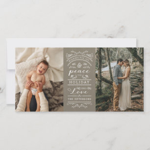 Typography Tan Joy and Peace this Holiday Photo Card