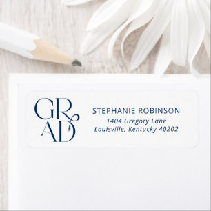 Typography Tassel Blue Graduation Return Address