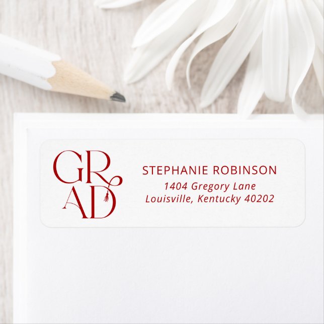 Typography Tassel Red Graduation Return Address (Insitu)