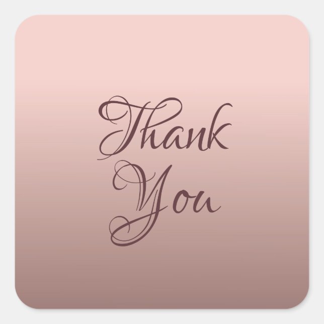 Typography Template Thank You Rose Gold Colour Square Sticker (Front)