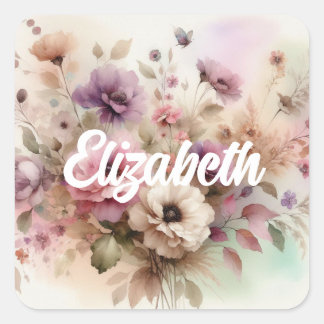 Typography text Fall leaves and flowers watercolor Square Sticker