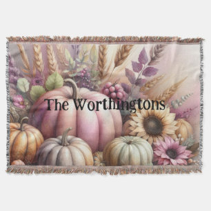 Typography text Fall pumpkins watercolor Throw Blanket