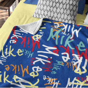 Typography Urban Graffiti boy Name pattern allover Fleece Blanket