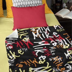 Typography Urban Graffiti Name allover black Fleece Blanket
