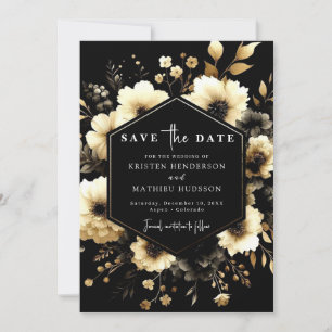 Typography Watercolor Gold and Black Wedding Save The Date