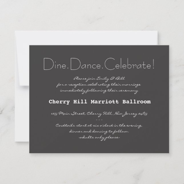 Typography Wedding Invitation Reception Card (Front)