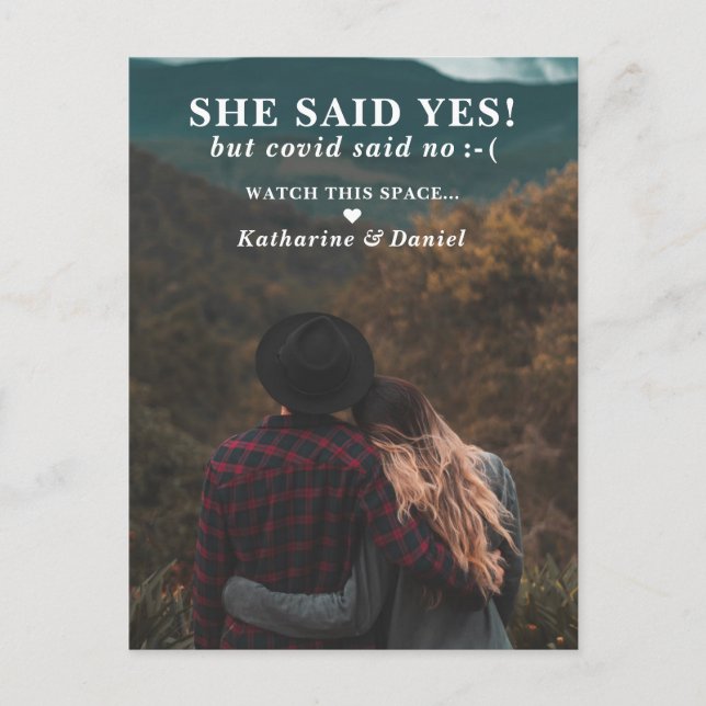 Typography Wedding Postponement Save The Date Announcement Postcard (Front)