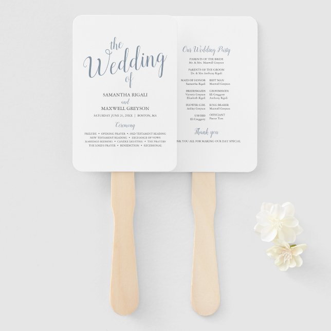 Typography Wedding Program Fan (Front and Back)