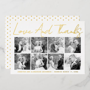 Typography wedding Thank You eight photo collage Foil Holiday Card