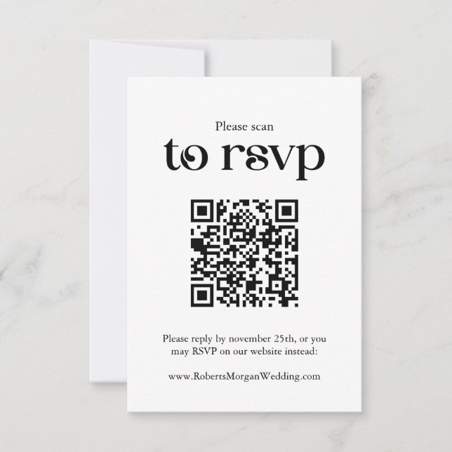 Typography White QR code Wedding RSVP Card (Front)