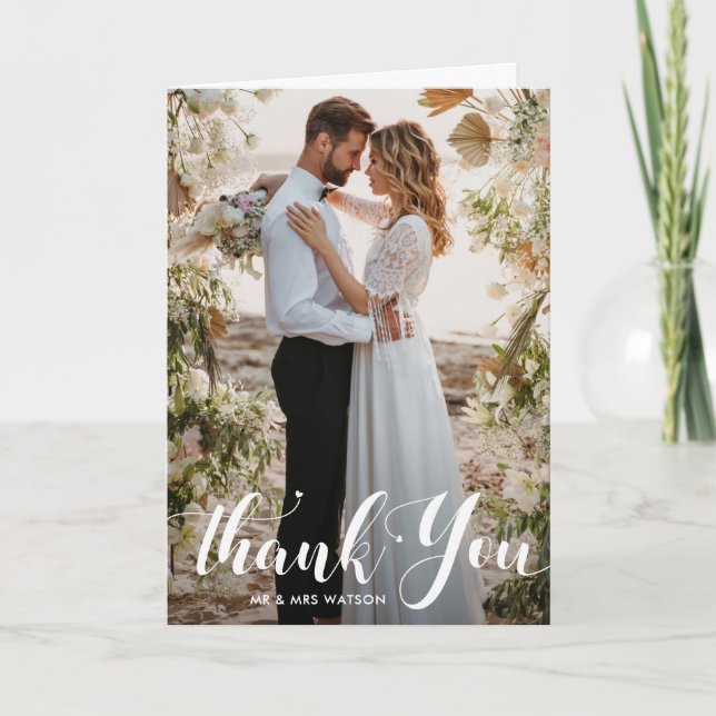 typography white wedding thank you card (Front)