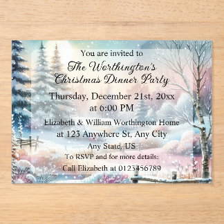 Typography Winter Scenery Cottage Watercolor Acrylic Invitations