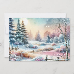 Typography Winter Scenery Cottage Watercolor  Invitation