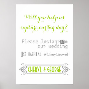 Typography with Instagram hashtag green wedding Poster