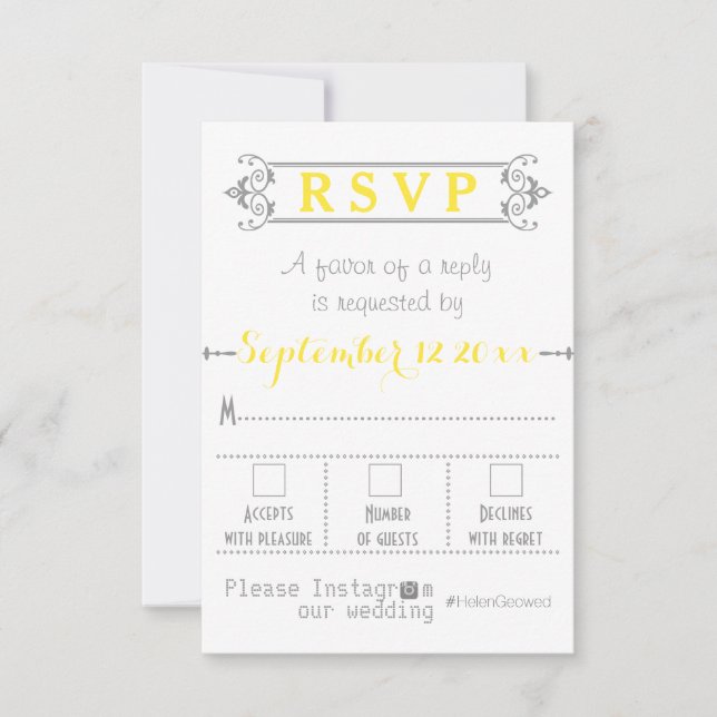 Typography with Instagram hashtag wedding RSVP (Front)