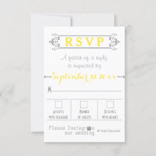 Typography with Instagram hashtag wedding RSVP Card